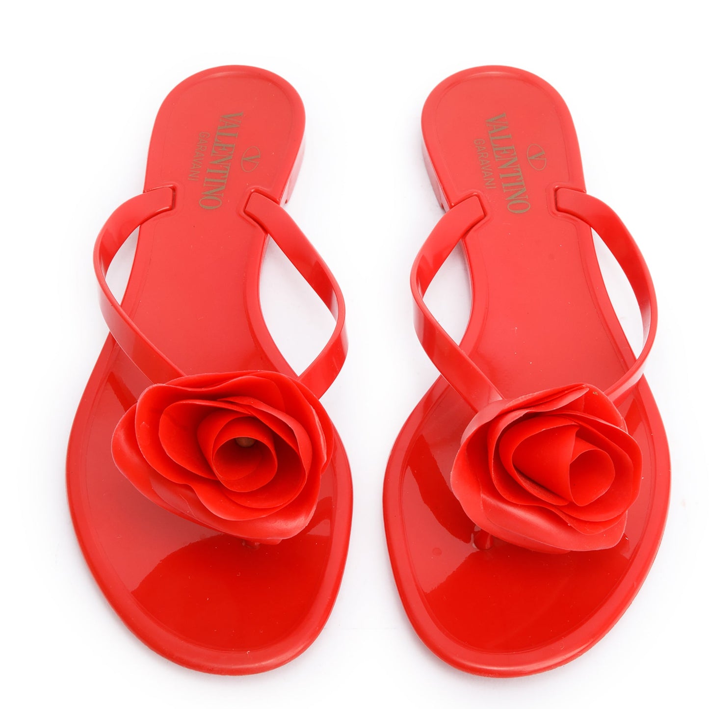Valentino Red Rubber  Rose Jelly Thong Sandals, Size 39