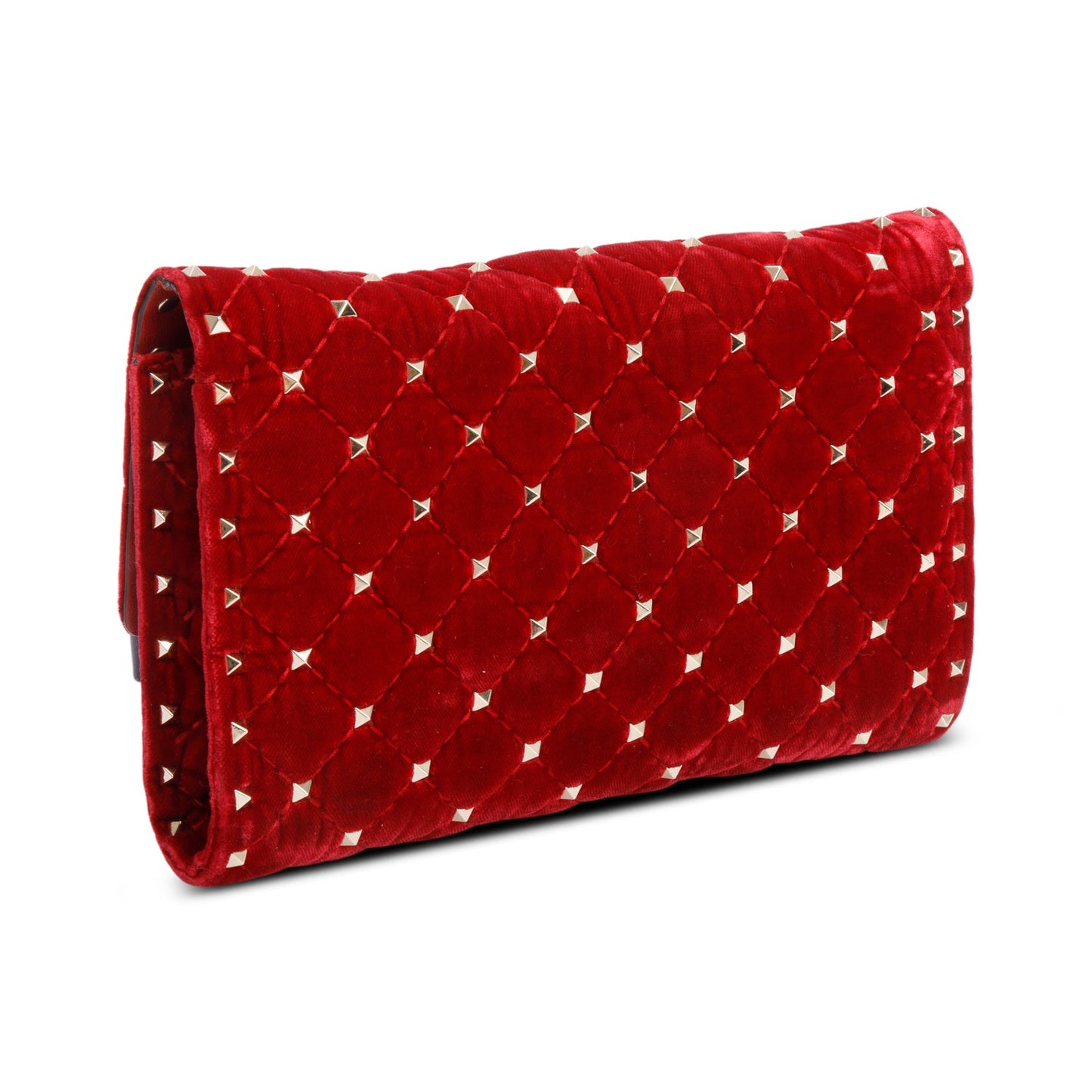 Valentino Red Velvet Rockstud Spike Wallet On Chain