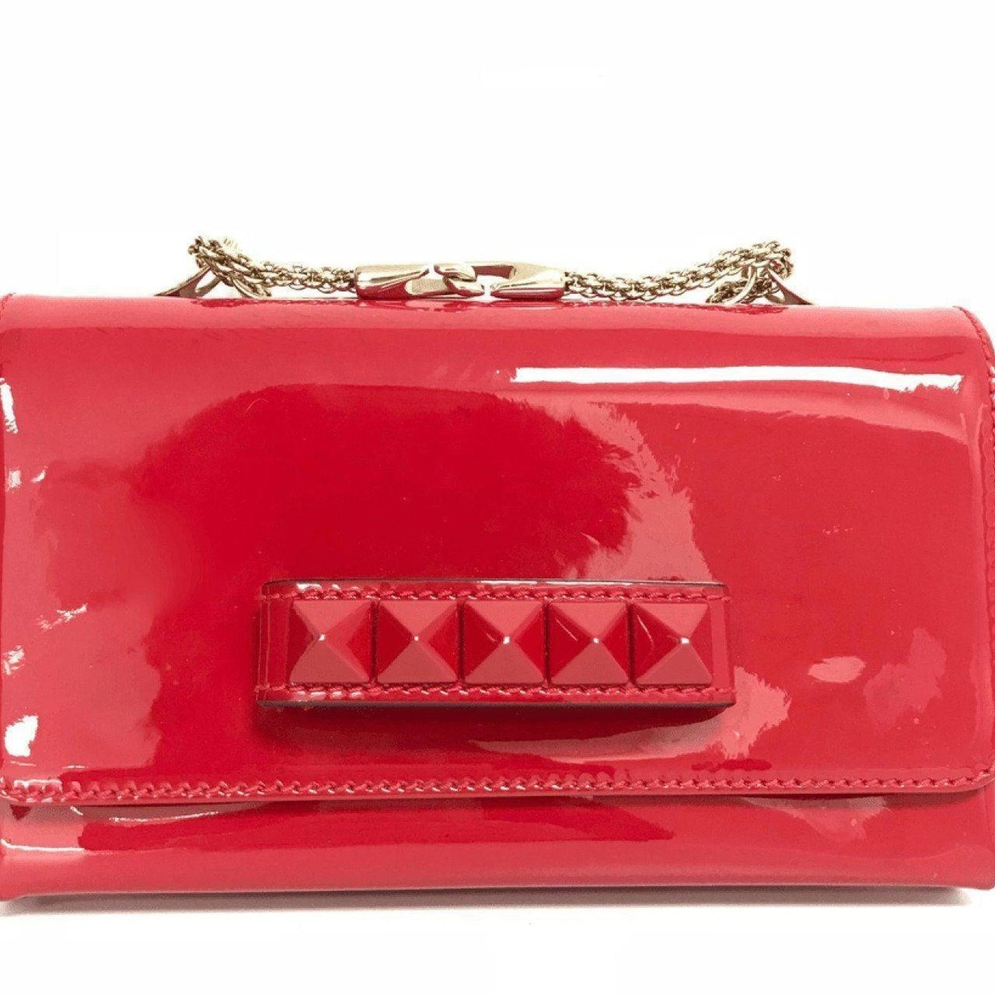 Valentino Small Red Patent Rockstud Va Va Voom Clutch Bag