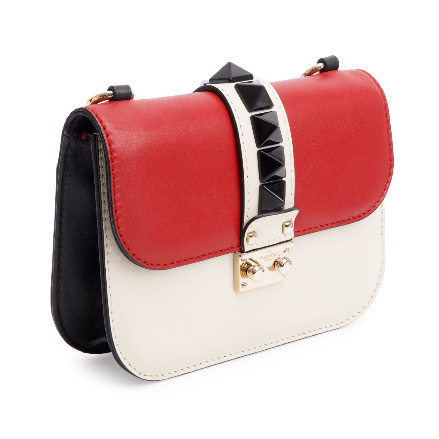 Valentino Tri-color Calfskin Leather Small Glam Lock Chain Bag