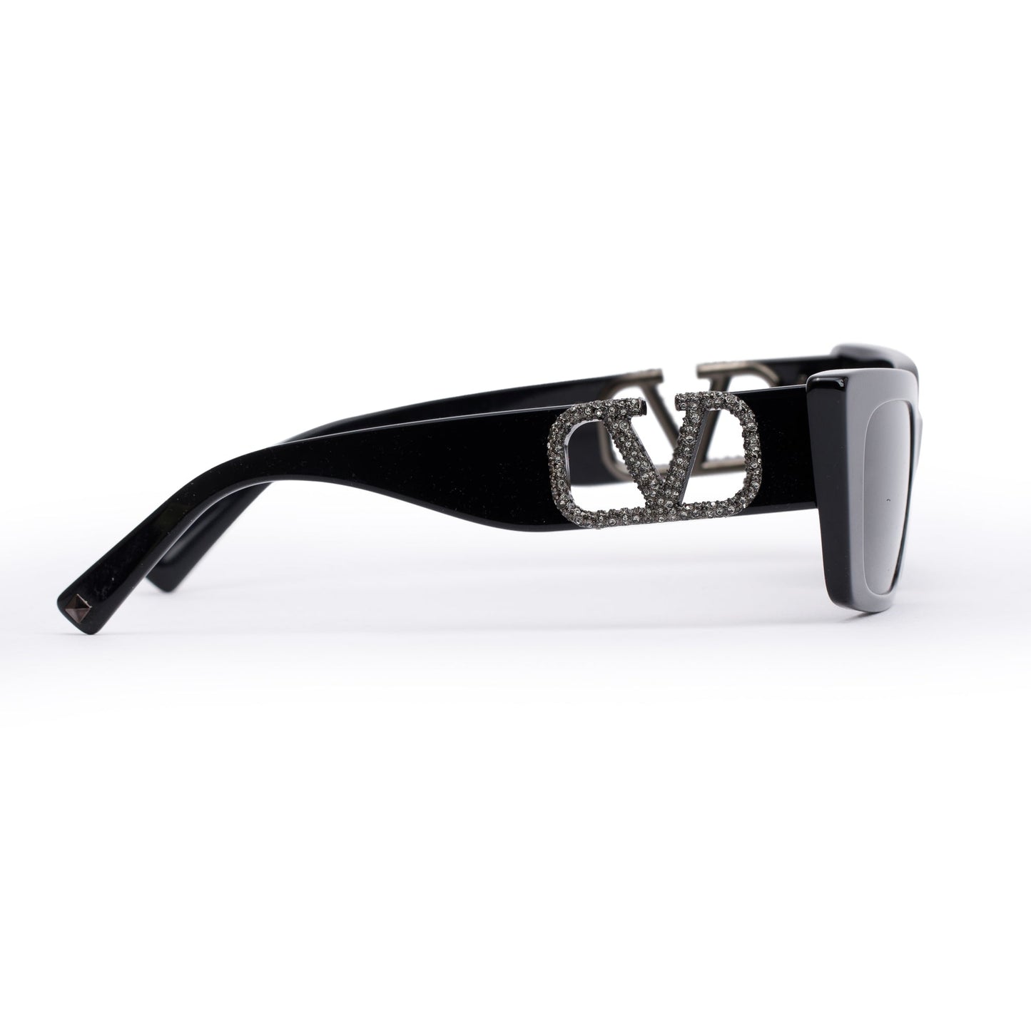 Valentino VA 4074 Black Acetate Crystal V Logo Cat-Eye Sunglasses