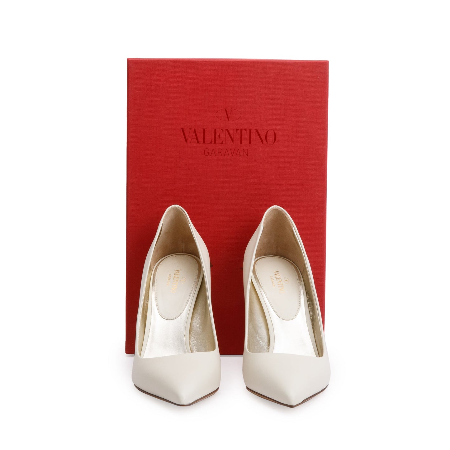 Valentino White Calf Leather Rockstud Embellished Soles Pump, Size 39
