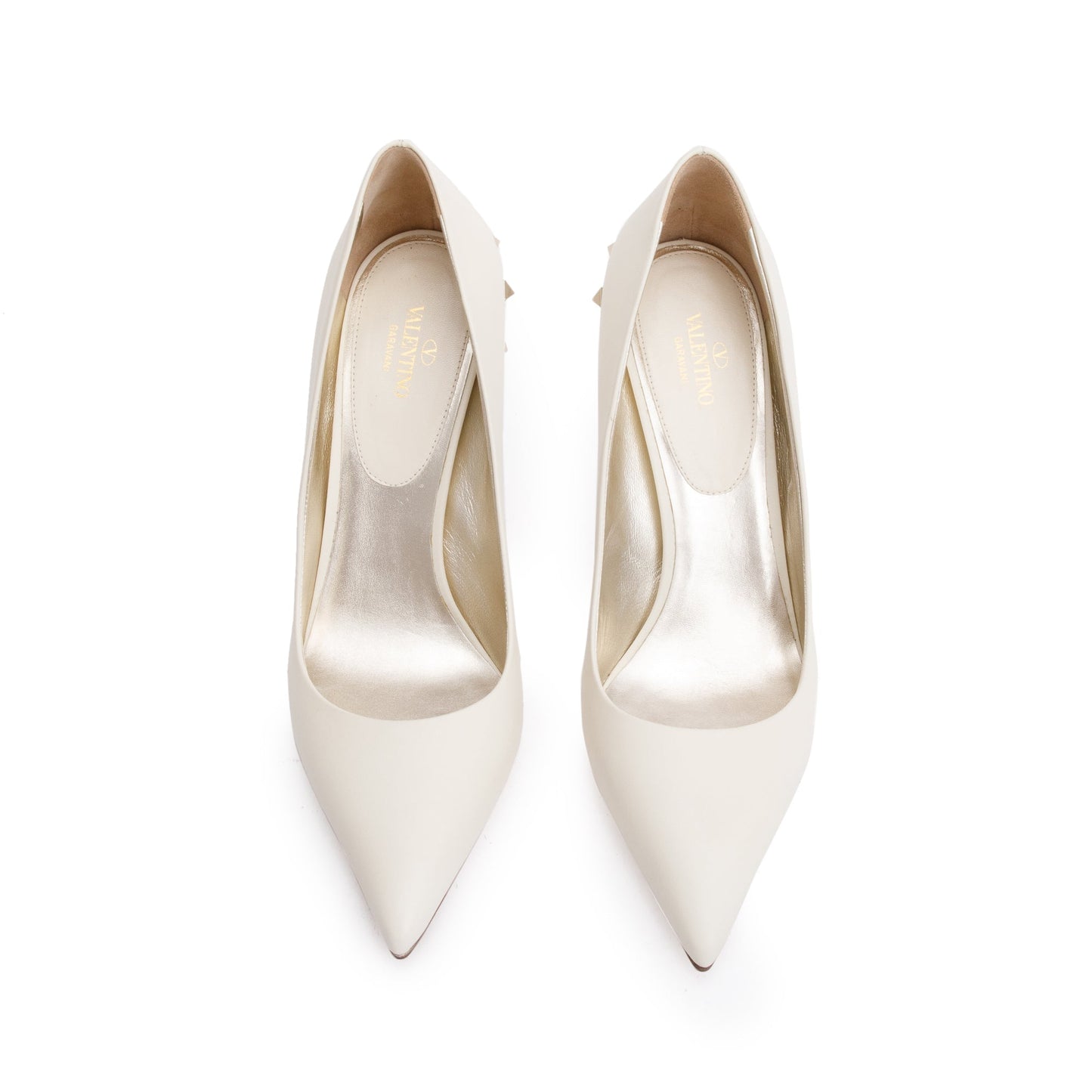 Valentino White Calf Leather Rockstud Embellished Soles Pump, Size 39