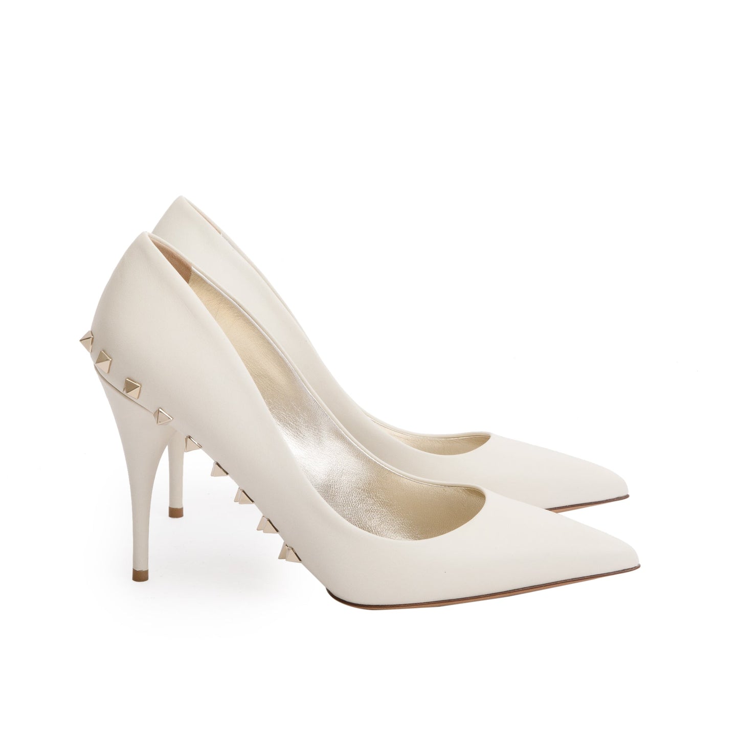 Valentino White Calf Leather Rockstud Embellished Soles Pump, Size 39