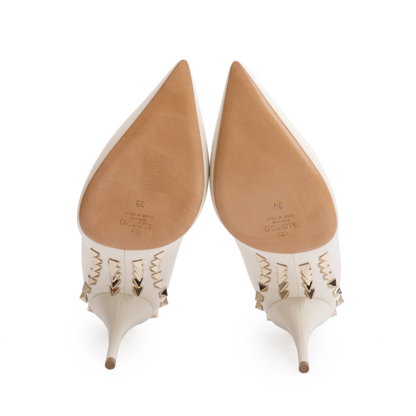 Valentino White Calf Leather Rockstud Embellished Soles Pump, Size 39