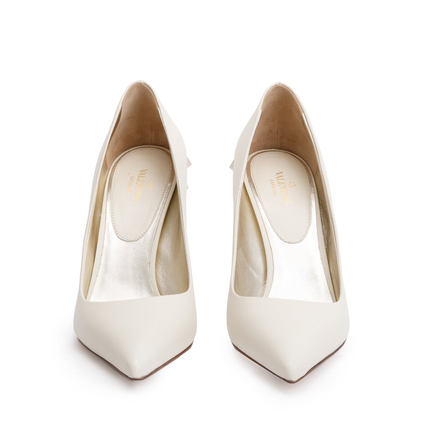 Valentino White Calf Leather Rockstud Embellished Soles Pump, Size 39