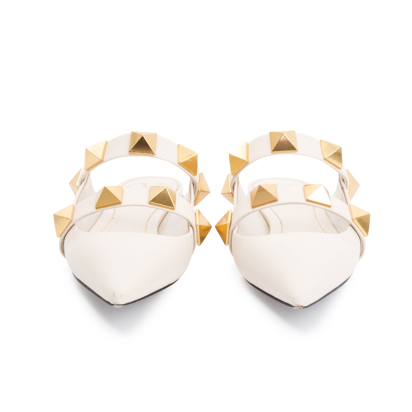 Valentino White Leather Roman Stud Flat Mule, Size 36