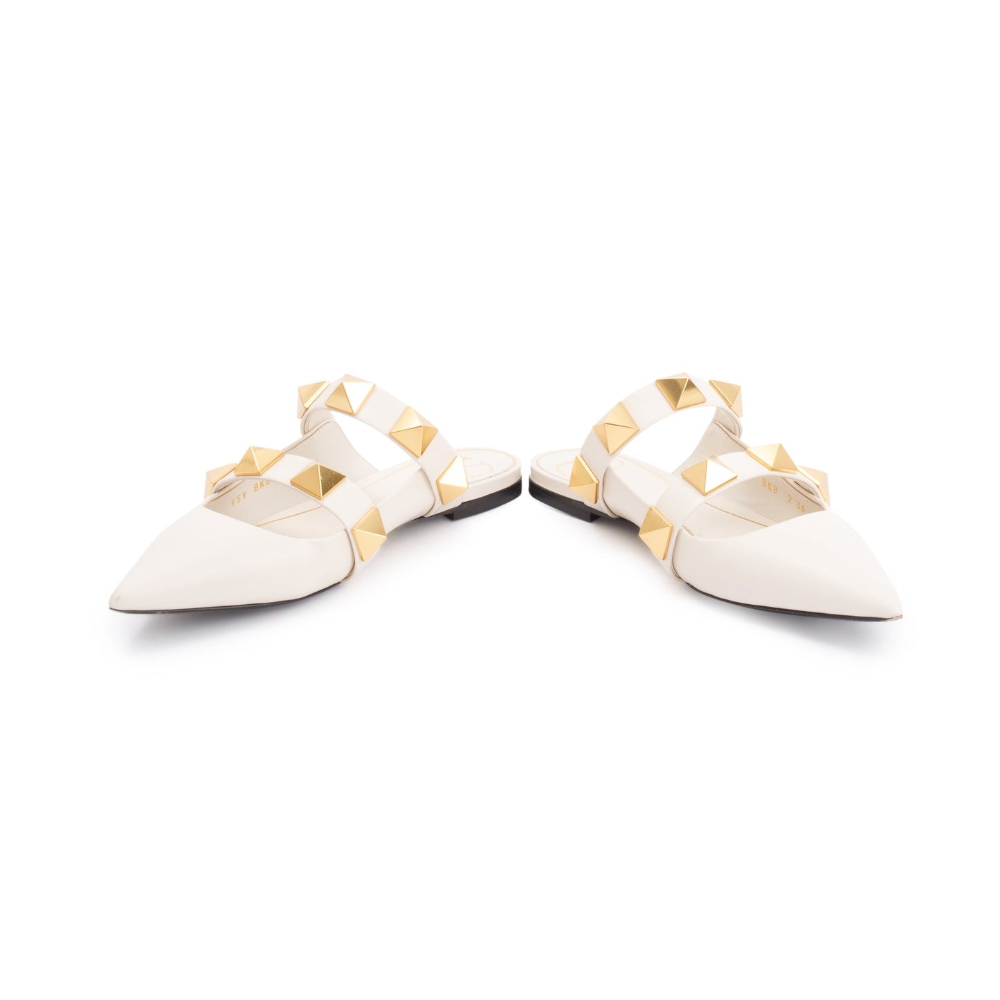 Valentino White Leather Roman Stud Flat Mule, Size 36