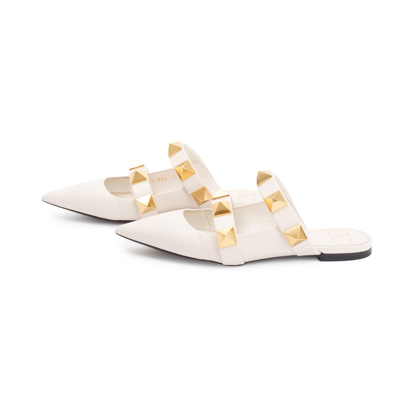 Valentino White Leather Roman Stud Flat Mule, Size 36