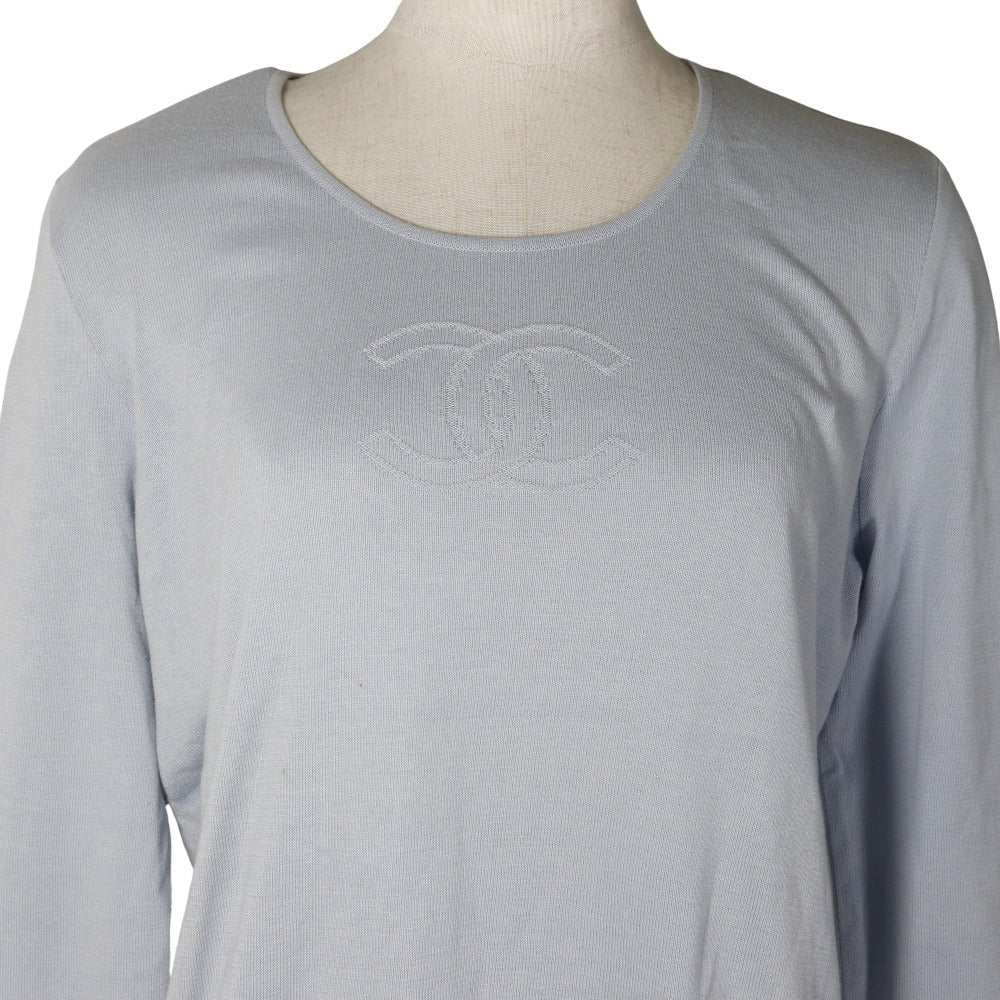 CHANEL knit P25278V01765 cotton light blue COCO Mark Women 46