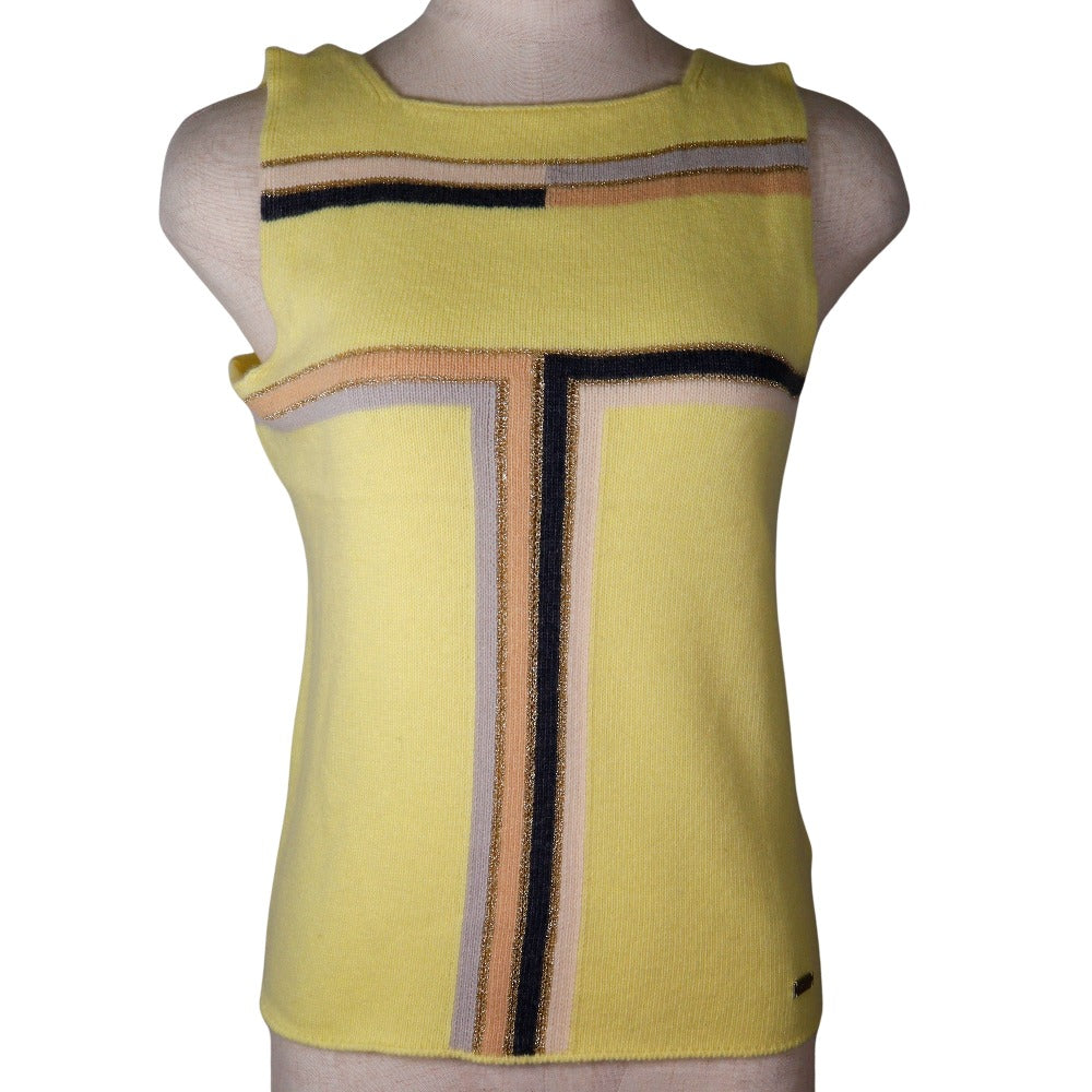 CHANEL knit P17019W02730 Cashmere, Rayon, Polyester yellow 01C No sleeve Women 40