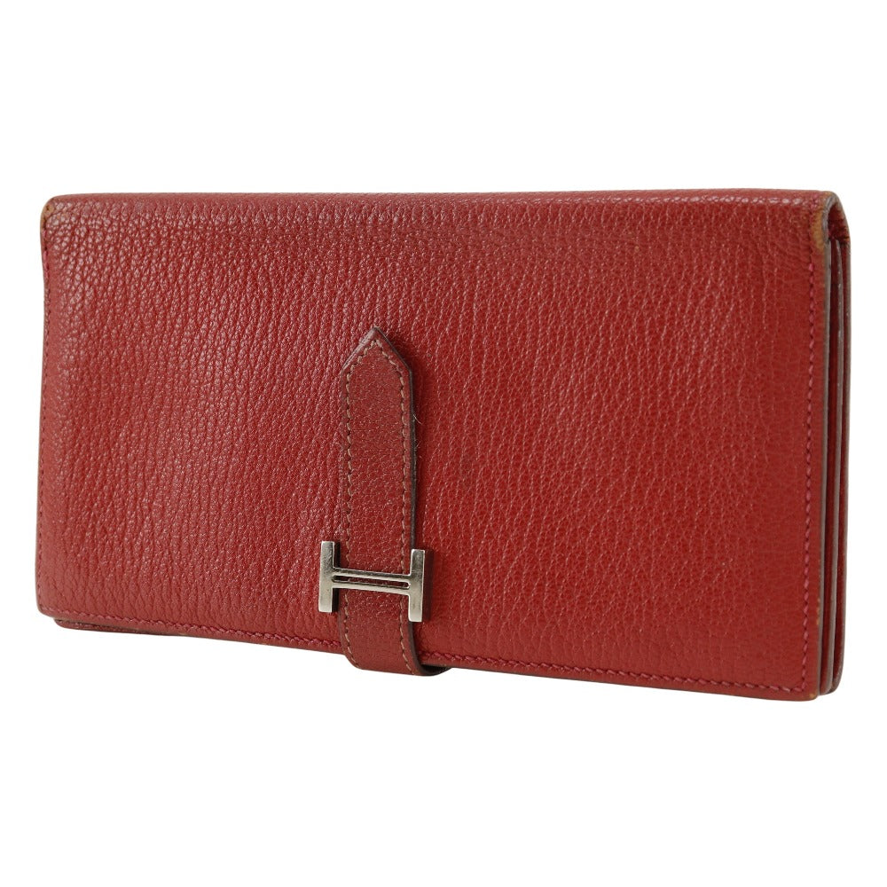 HERMES Bifold Wallet leather Red Beansufla