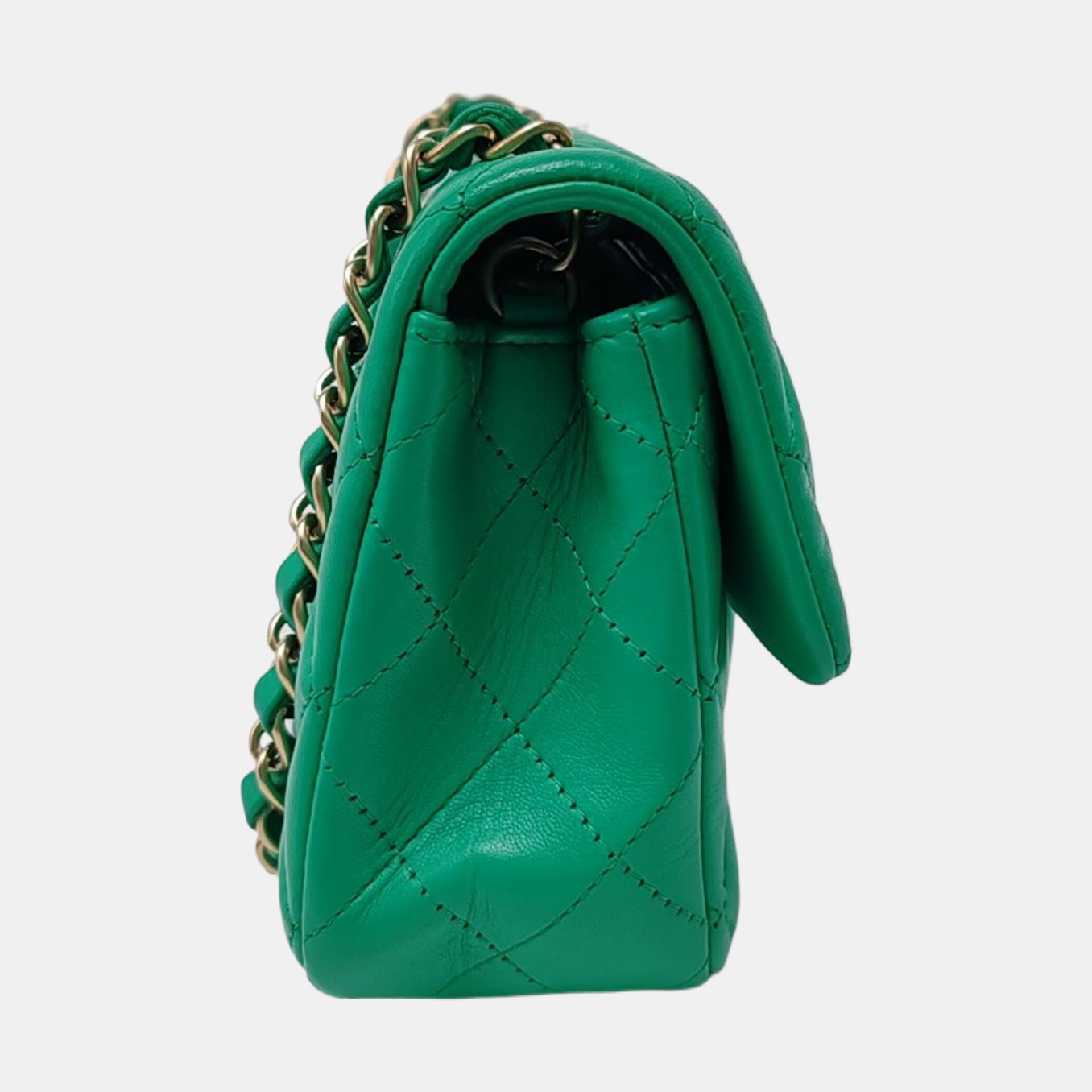 Chanel Classic Flap Mini Rectangular Green Lambskin Leather Gold Hardware