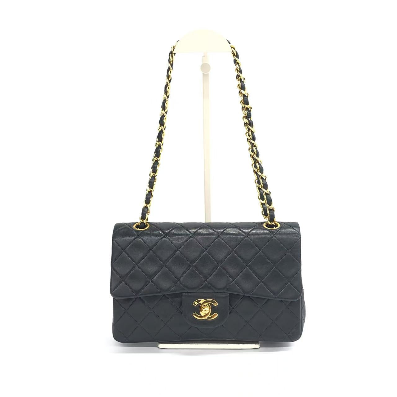 Chanel Vintage Classic Flap Small Black Lambskin Leather Double Flap 24k Gold Hardware