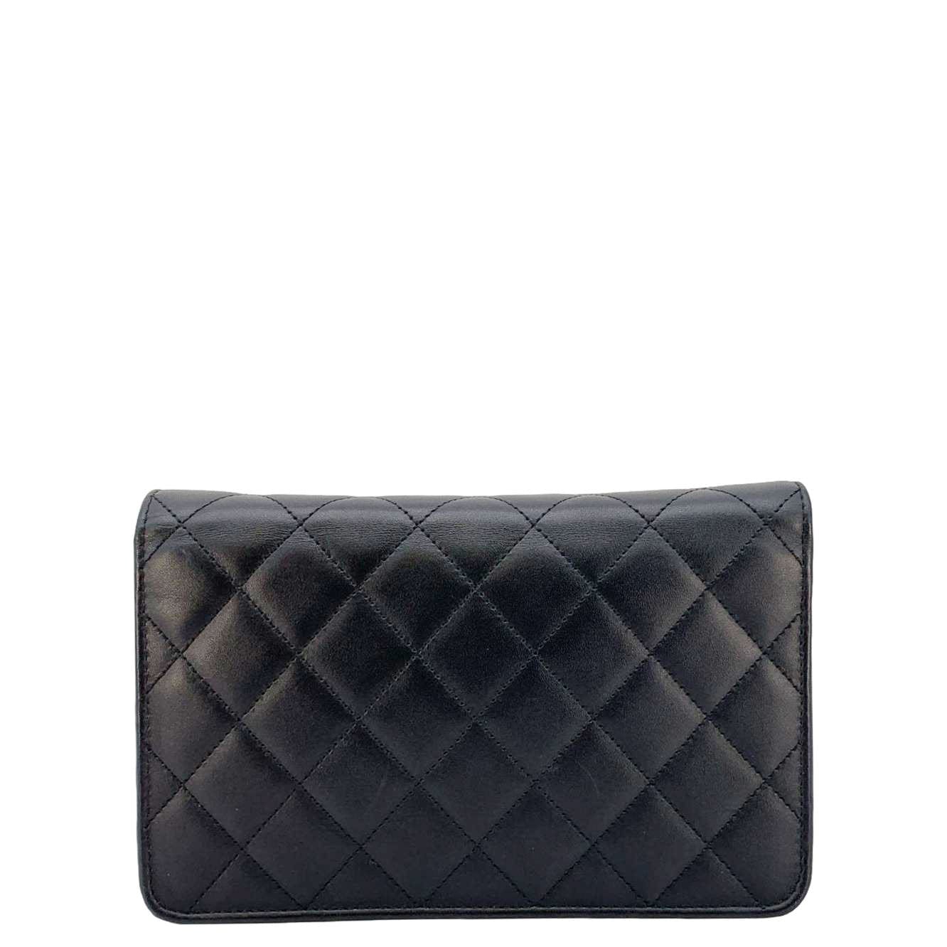 CHANEL Cambon Ligne  Wallet On Chain Quilted Leather Clutch Crossbody Bag Black