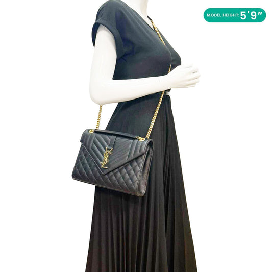 YVES SAINT LAURENT Envelope Medium Grain De Poudre Leather Shoulder Bag Black