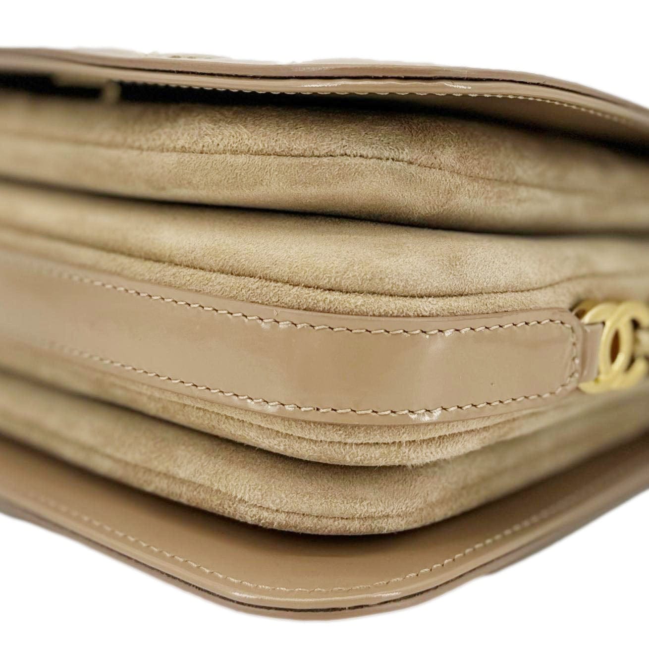 CHANEL My Sweet CC Shiny Quilted Calfskin Leather Shoulder Bag Beige