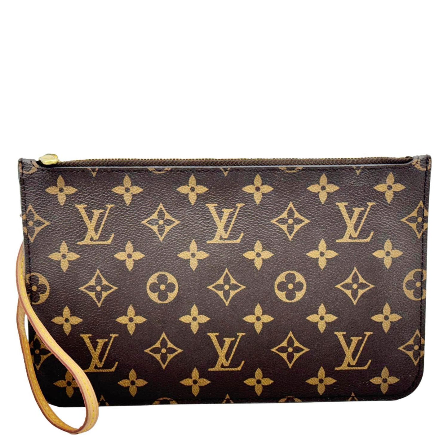 LOUIS VUITTON Neverfull Monogram Canvas Pochette Wristlet Brown
