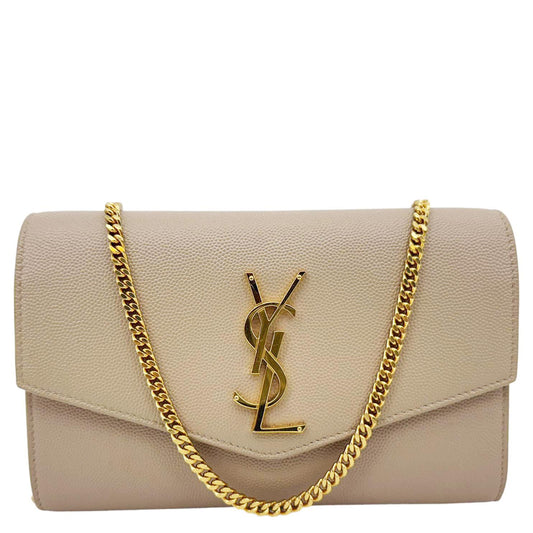 YVES SAINT LAURENT Uptown Grain De Poudre Leather Chain Wallet Cream
