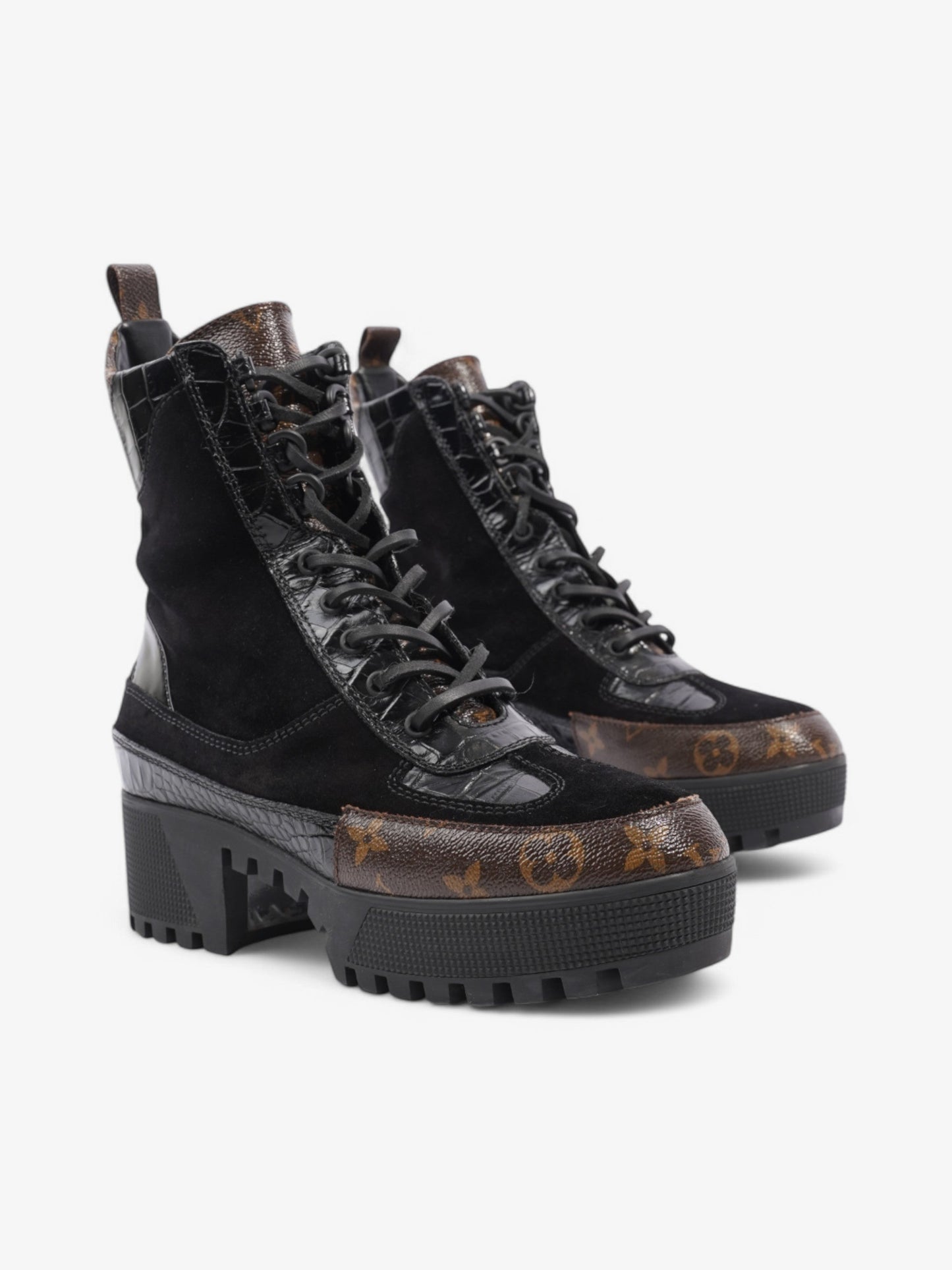 Louis Vuitton Laureate Platform Desert Boot 50 Black / Monogram Suede EU 39 UK 6