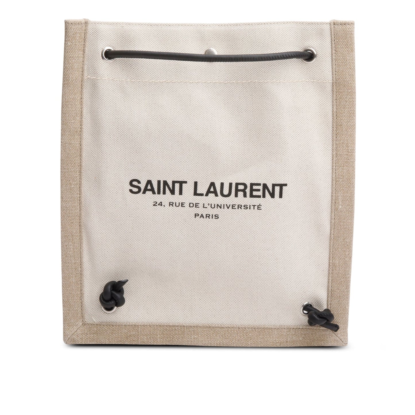 Saint Laurent 2023 Beige Linen Calfskin Rive Gauche Drawstring Backpack