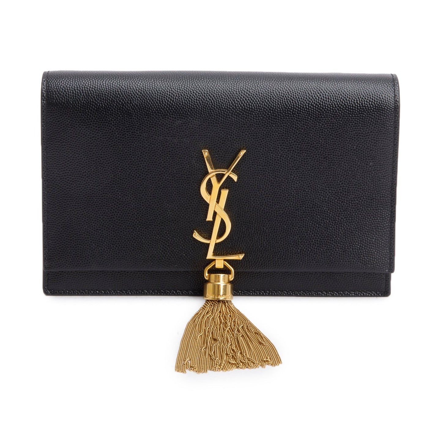Saint Laurent Black Leather Kate Tassel Wallet on Chain