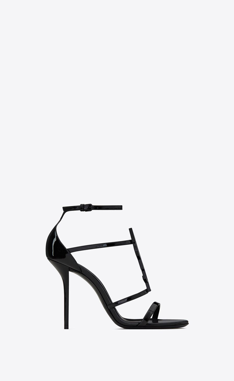 YSL CASSANDRA LOGO EMBELLISHED PATENT LEATHER SANDALS