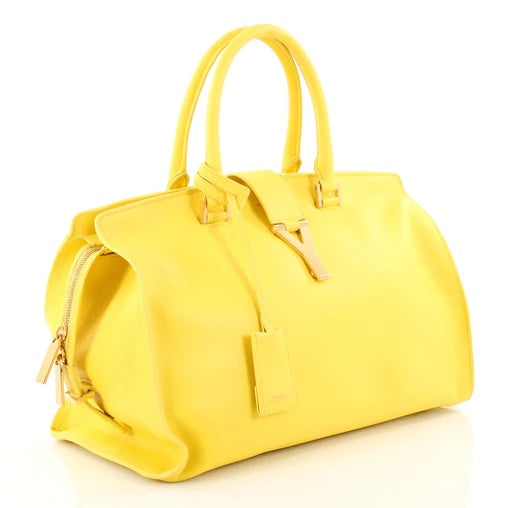YVES SAINT LAURENT CALFSKIN LEATHER CABAS BAG-YELLOW