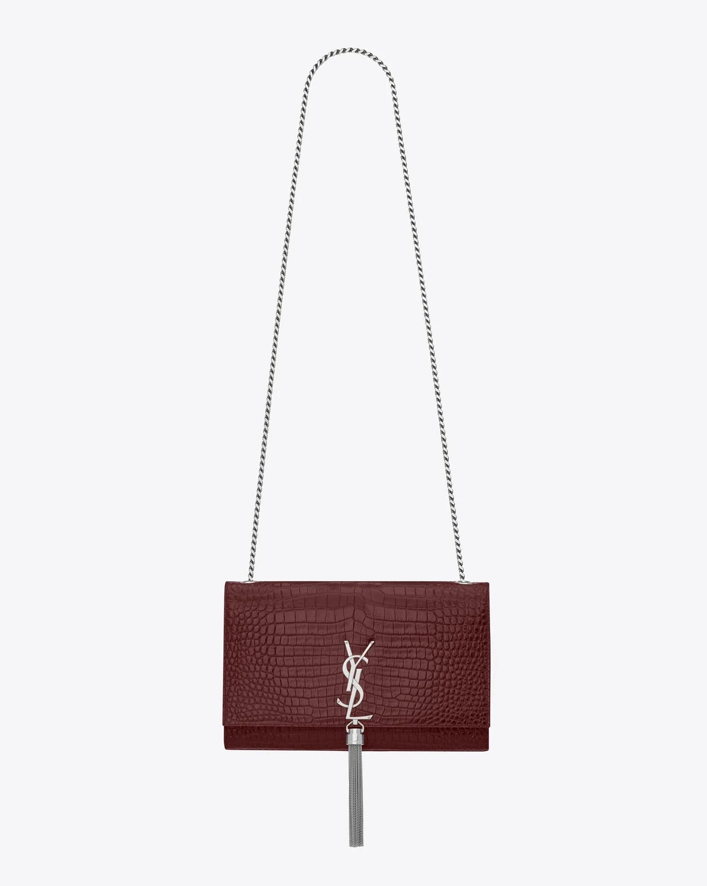 YSL CALFSKIN CROC EMBOSSED KATE MEDIUM TASSEL CHAIN BAG