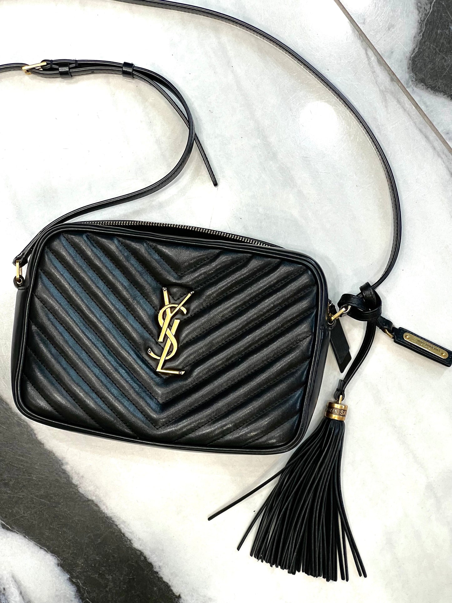 YSL MATELASSE MONOGRAM LOU CALFSKIN LEATHER CAMERA BAG