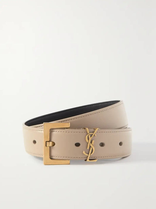 SAINT LAURENT LEATHER CASSANDRE LOGO BELT