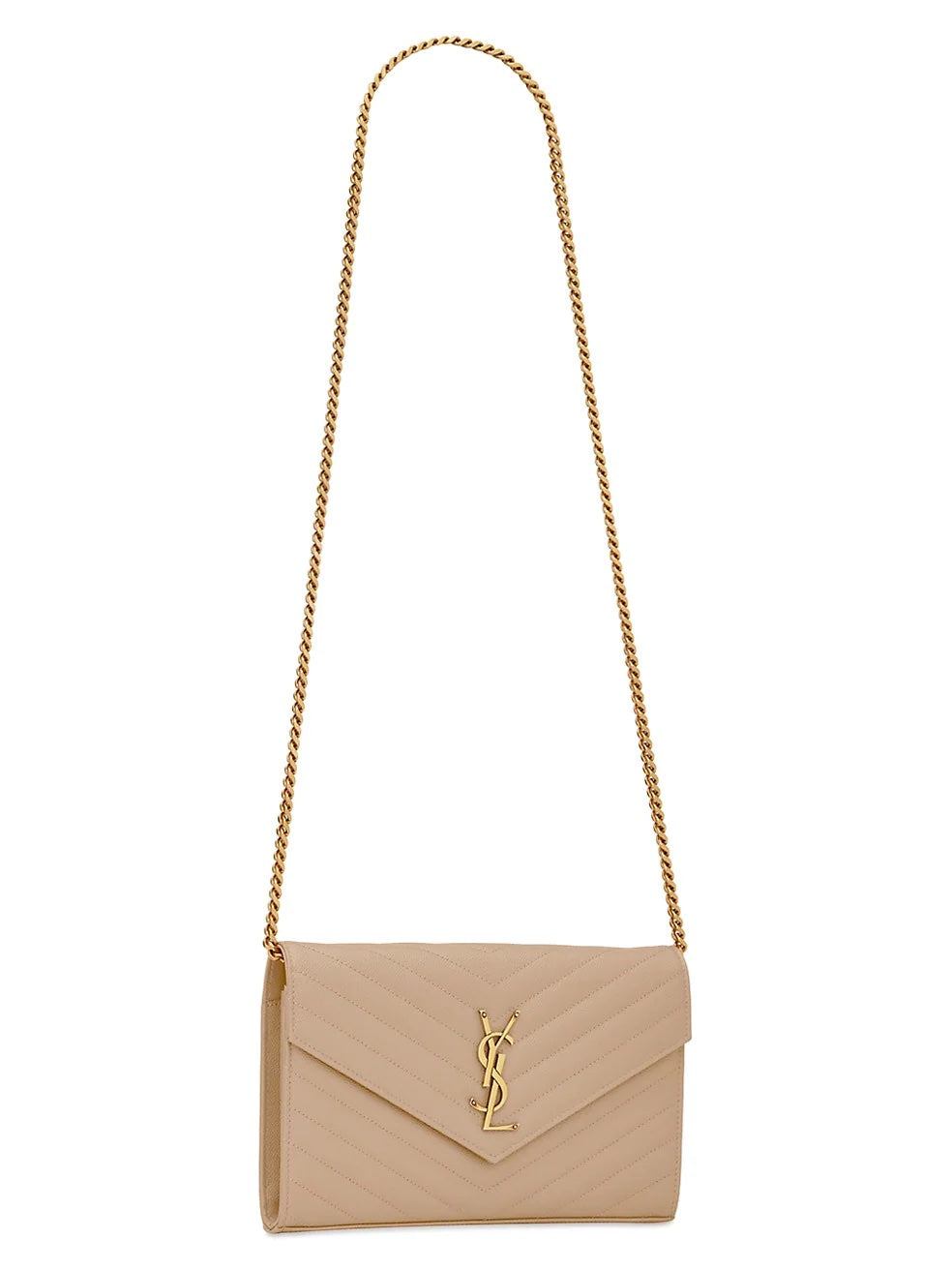 YSL CASSANDRE MATELASSÉ CHAIN WALLET IN GRAIN DE POUDRE EMBOSSED LEATHER