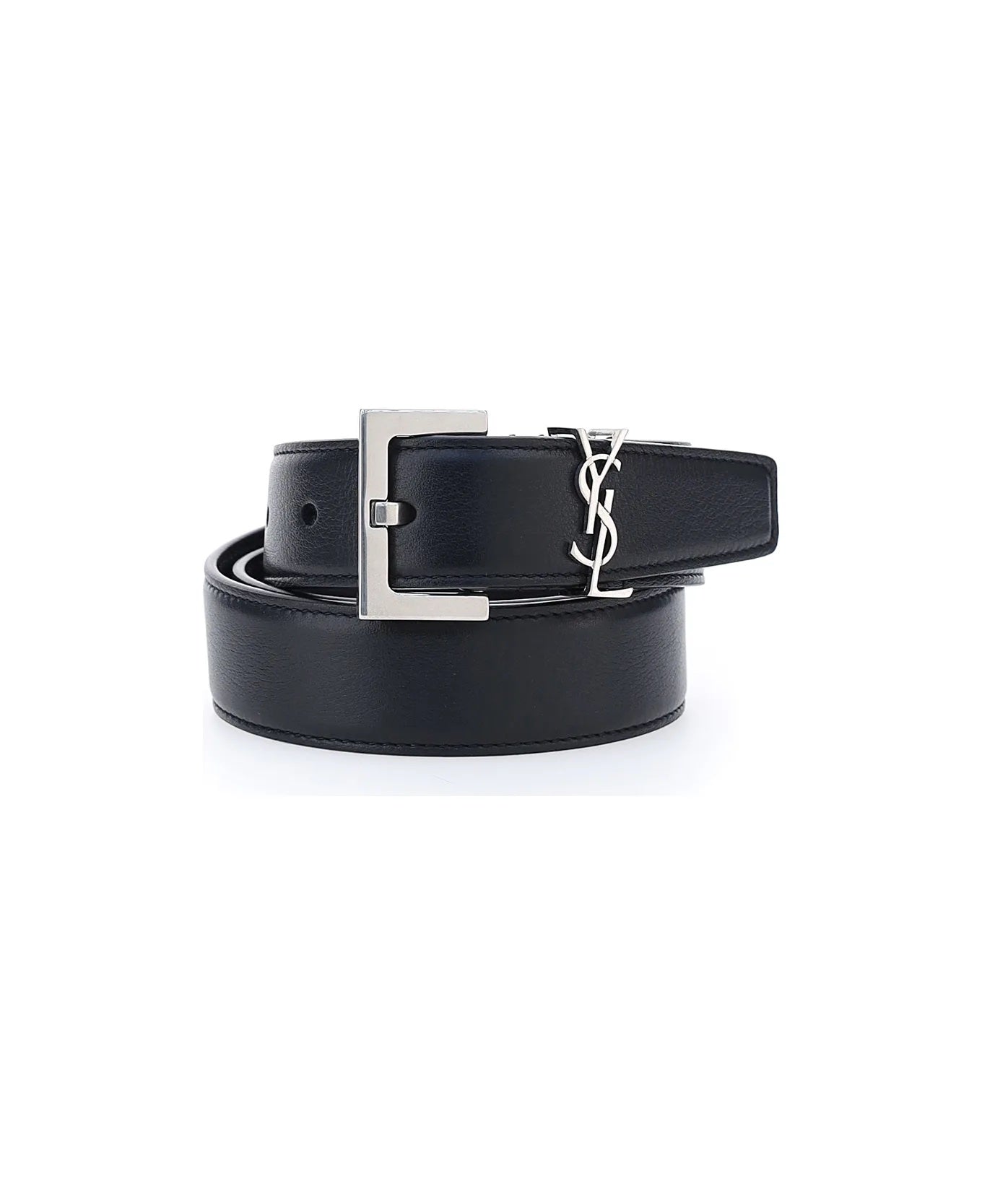 YSL CASSANDRE EMBELLISHED CALFSKIN LEATHER BELT