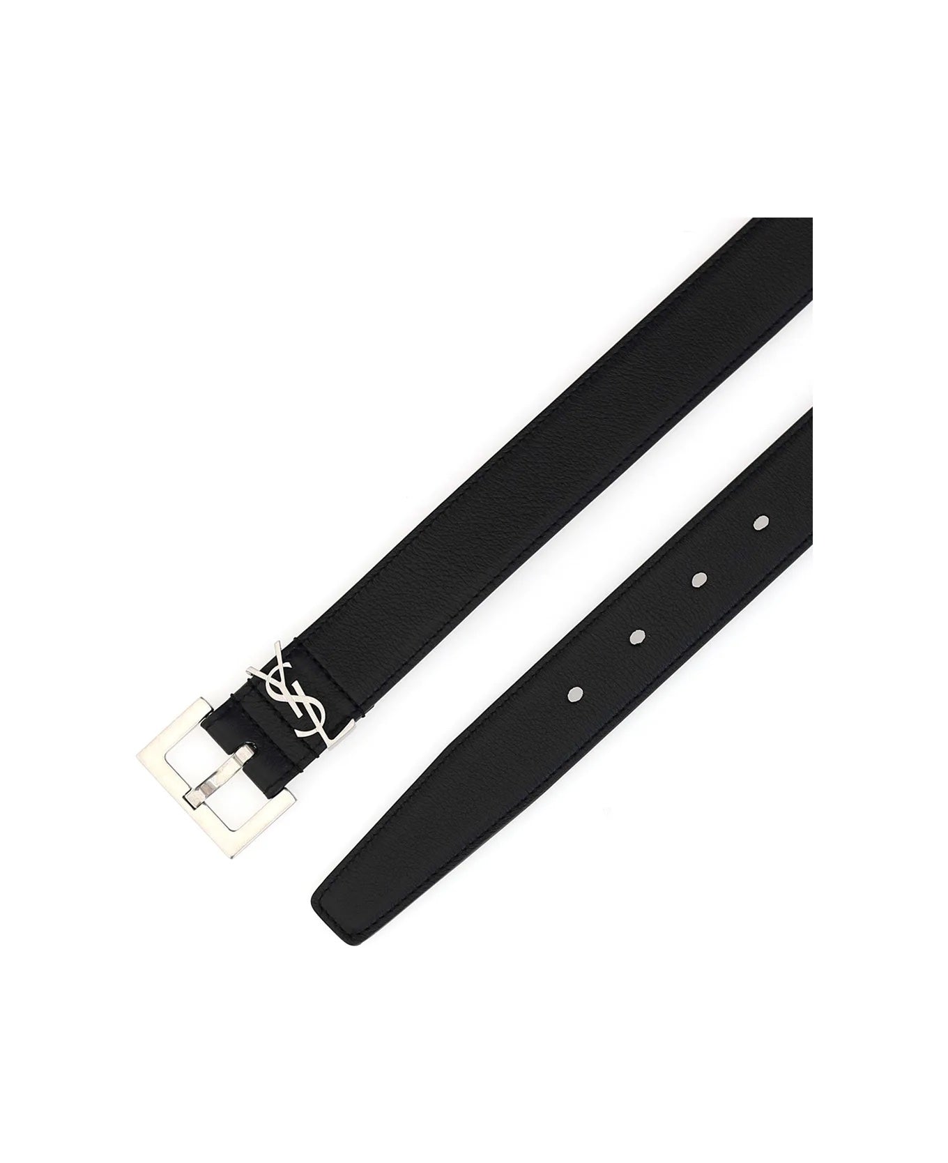 YSL CASSANDRE EMBELLISHED CALFSKIN LEATHER BELT
