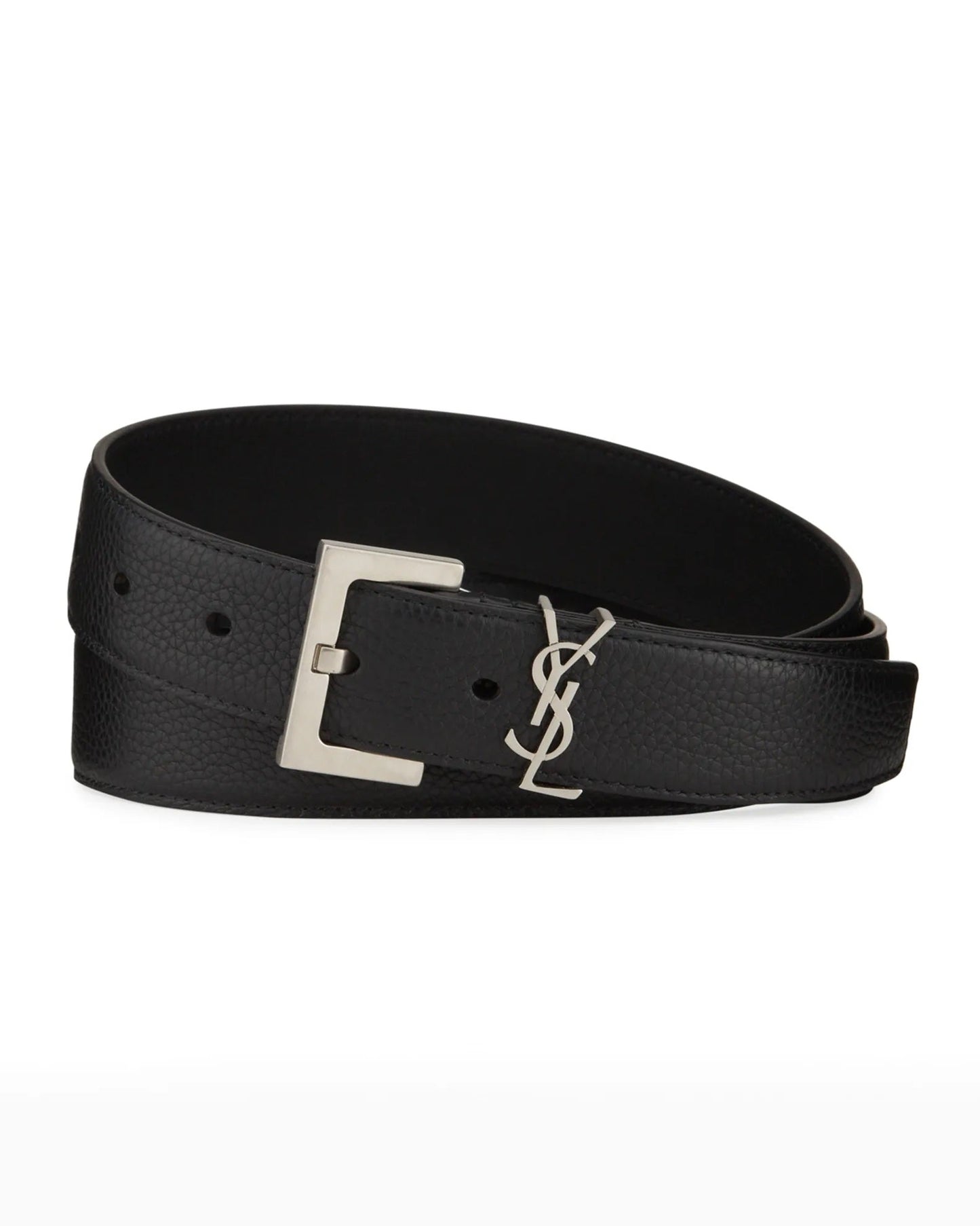 YSL CASSANDRE EMBELLISHED CALFSKIN LEATHER BELT