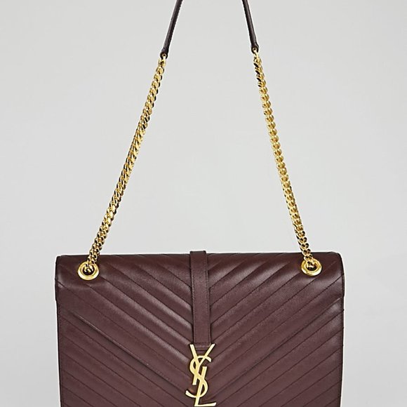 YSL COLLEGE MATELASSE LAMBSIN CHEVRON MEDIUM MONOGRAM SATCHEL