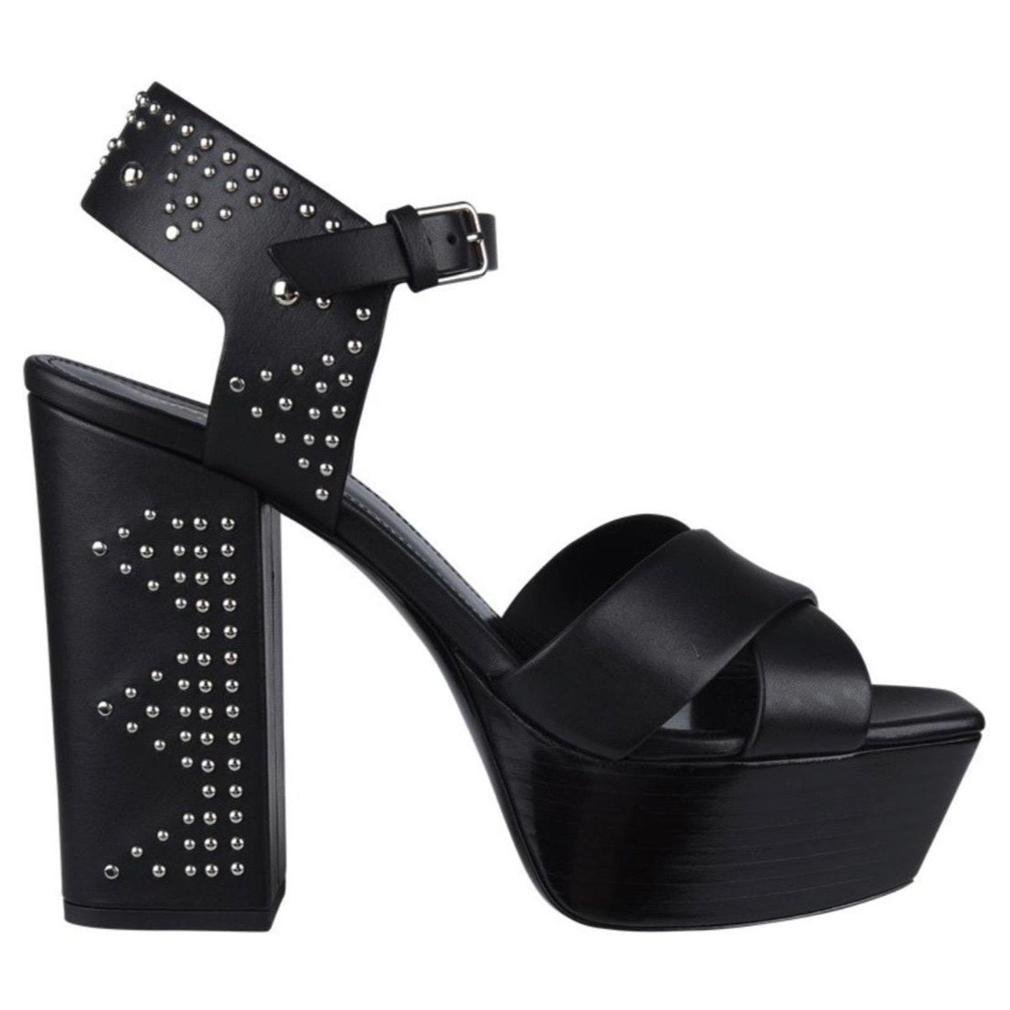 YSL FARRAH STUDDED CALFSKIN LEATHER PLATFORM SANDALS