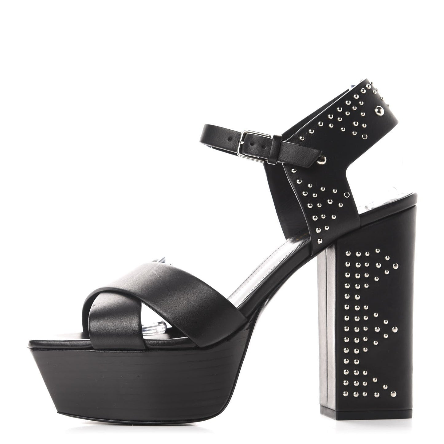 YSL FARRAH STUDDED CALFSKIN LEATHER PLATFORM SANDALS