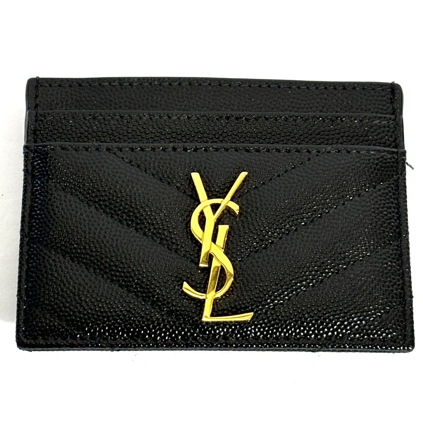 YSL GRAIN DE POUDRE LEATHER MONOGRAM CARD CASE