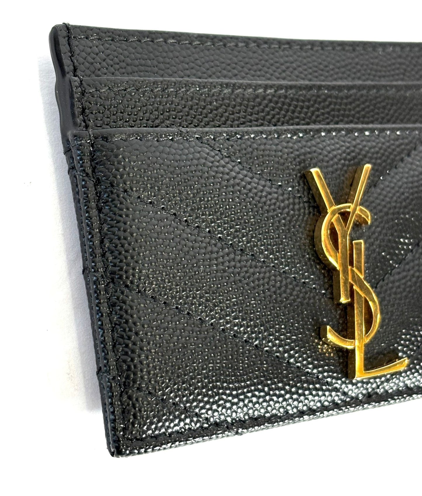 YSL GRAIN DE POUDRE LEATHER MONOGRAM CARD CASE