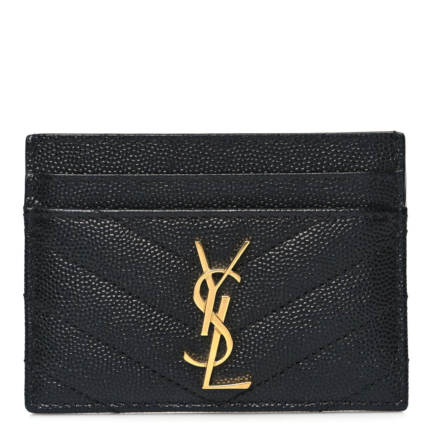 YSL GRAIN DE POUDRE LEATHER MONOGRAM CARD CASE