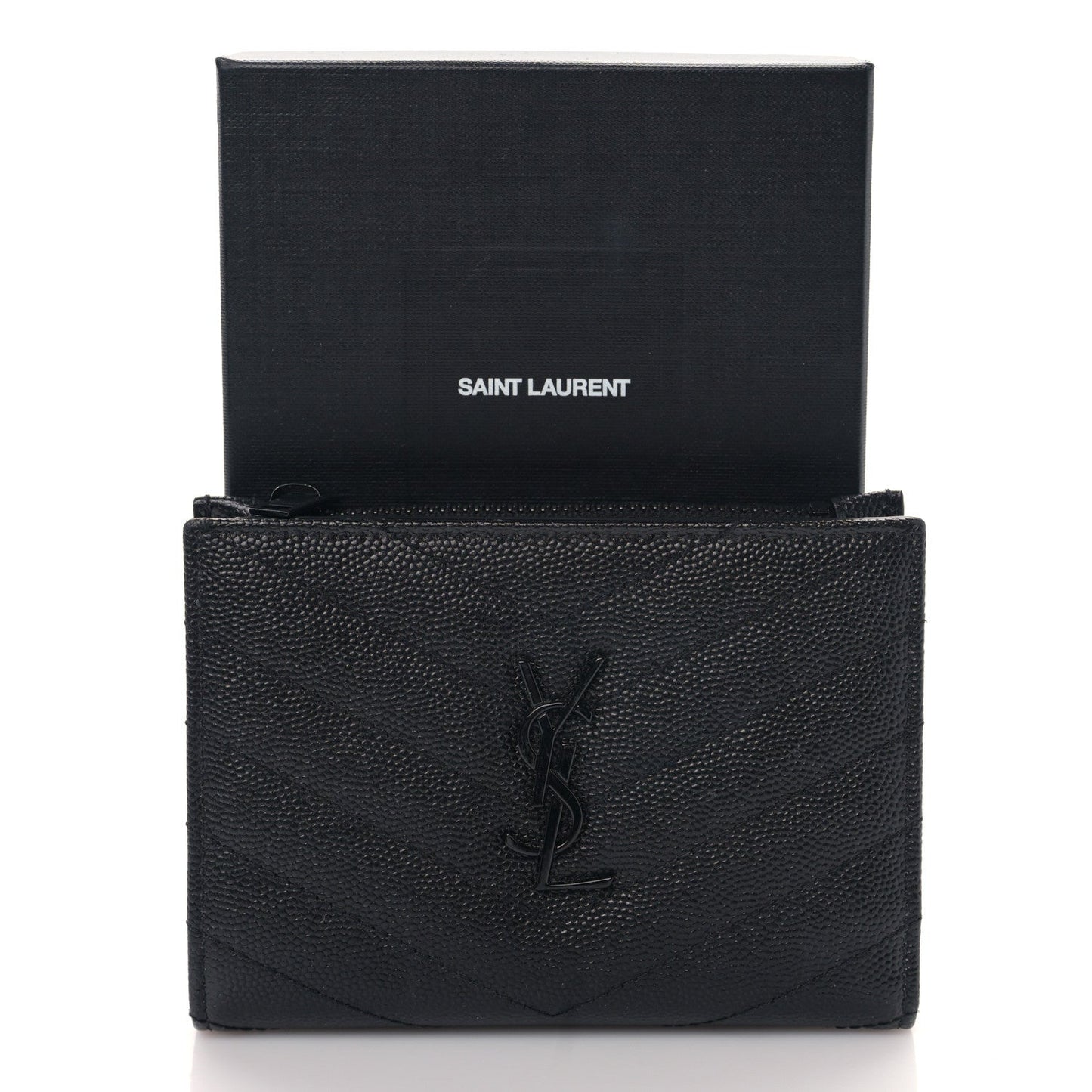 YSL GRAIN DE POUDRE MATELASSE CHEVRON CASSANDRE FRAGMENTS BI-FOLD WALLET