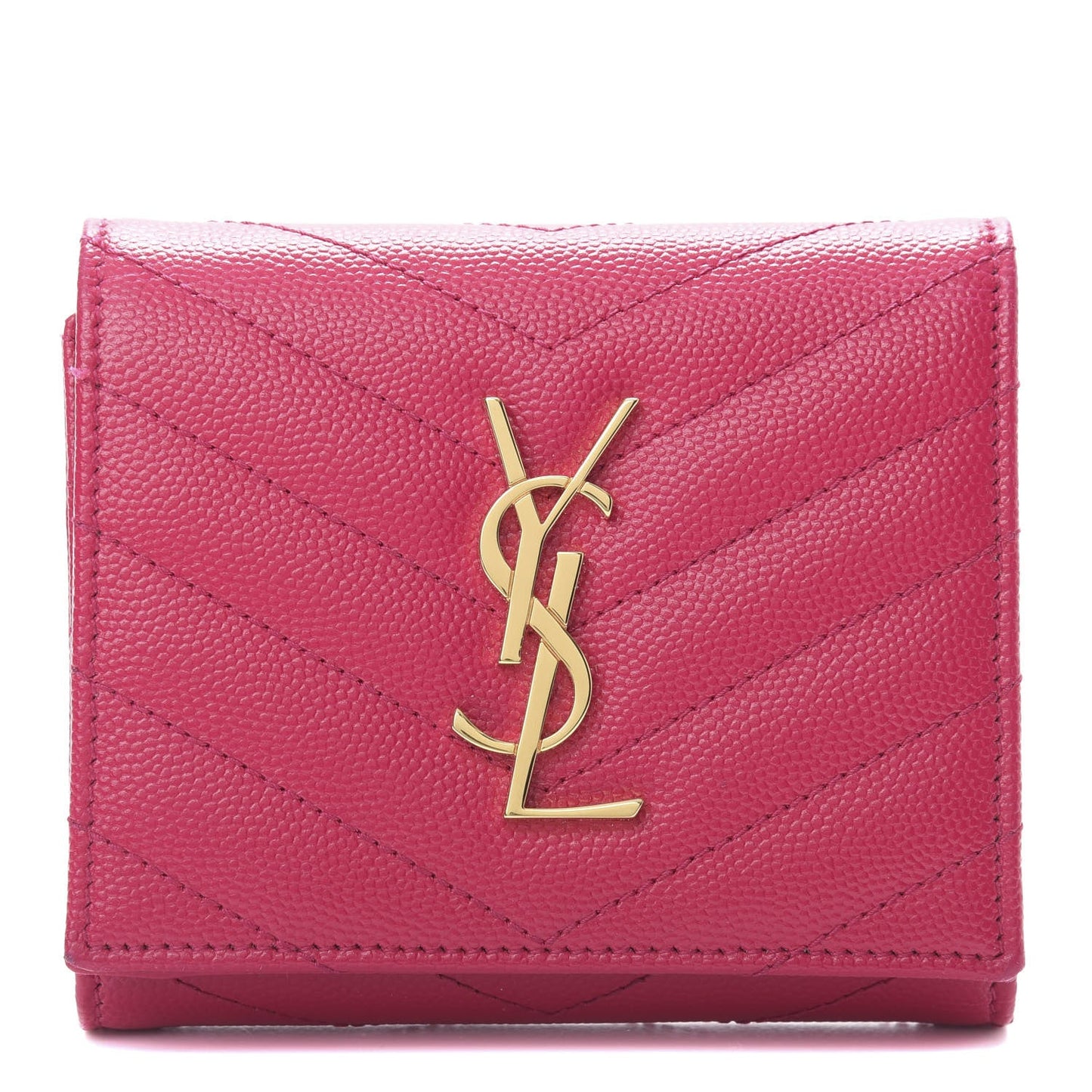 YSL GRAIN DE POUDRE MATELASSE CHEVRON MONOGRAM SMALL WALLET