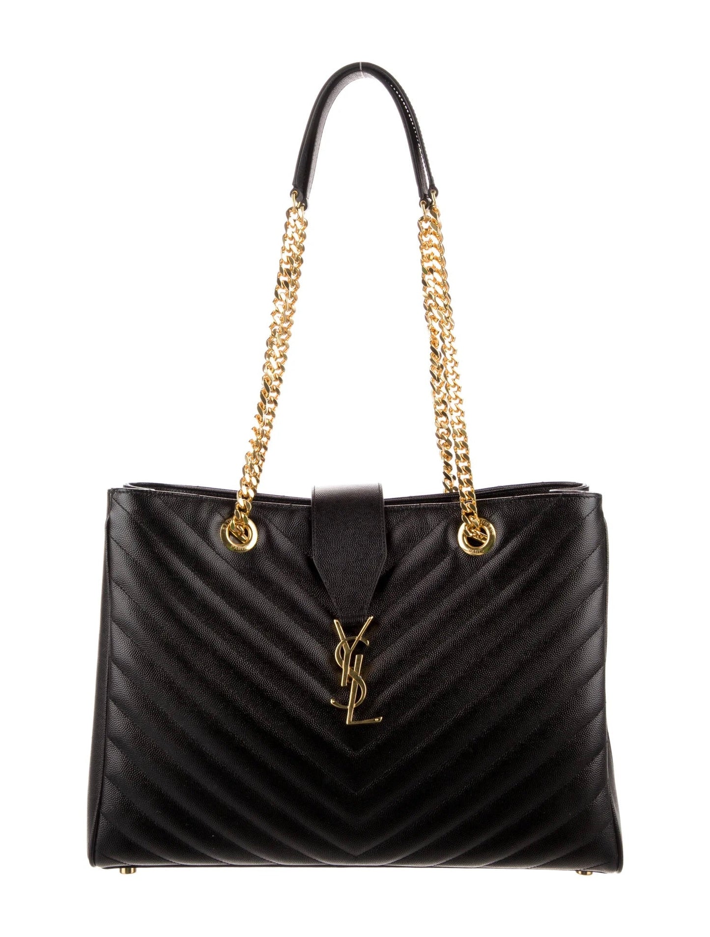 YSL GRAIN DE POUDRE MATELASSE CHEVRON MONOGRAM SHOPPING TOTE