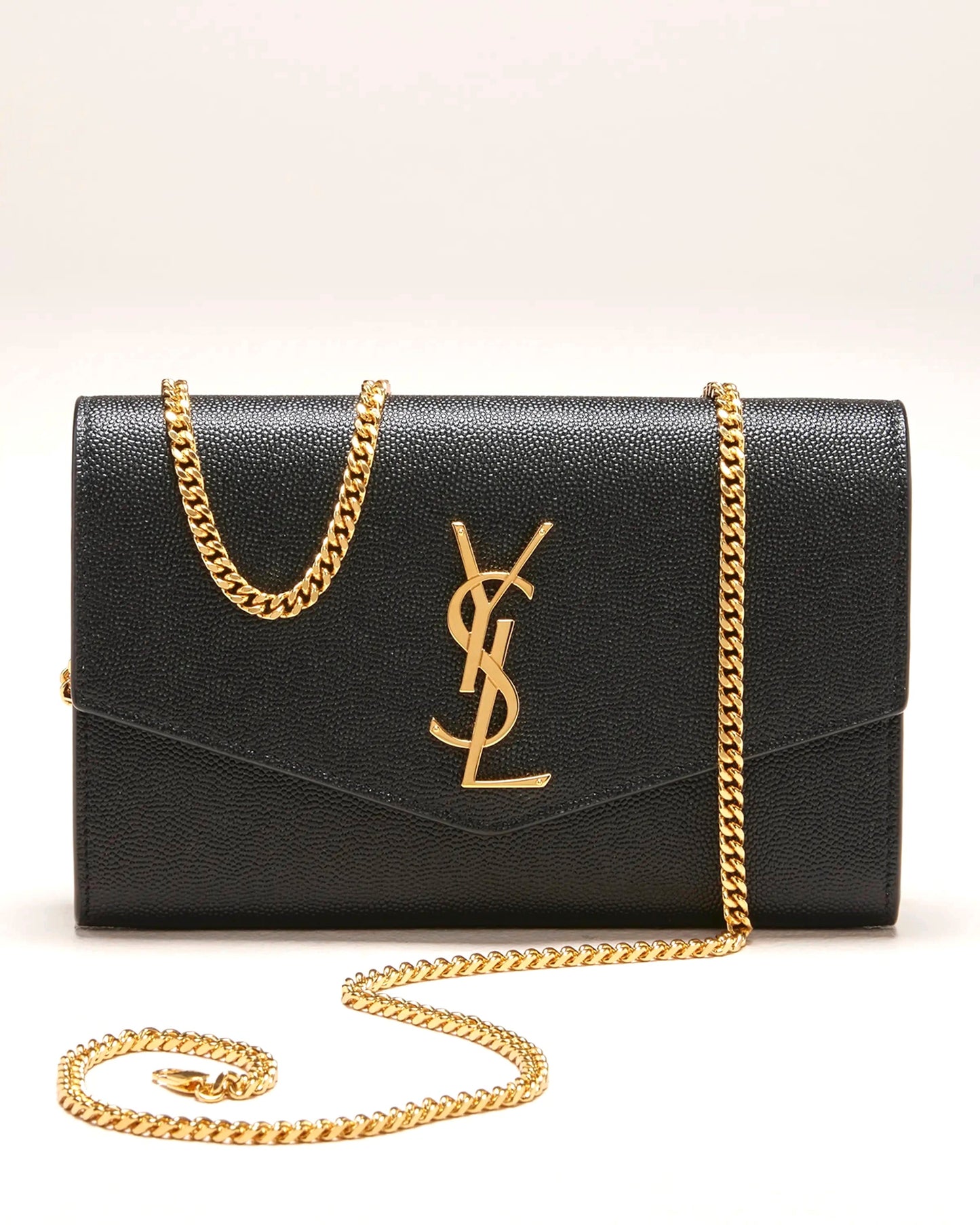 YSL GRAIN DE POUDRE LEATHER UPTOWN WALLET ON CHAIN