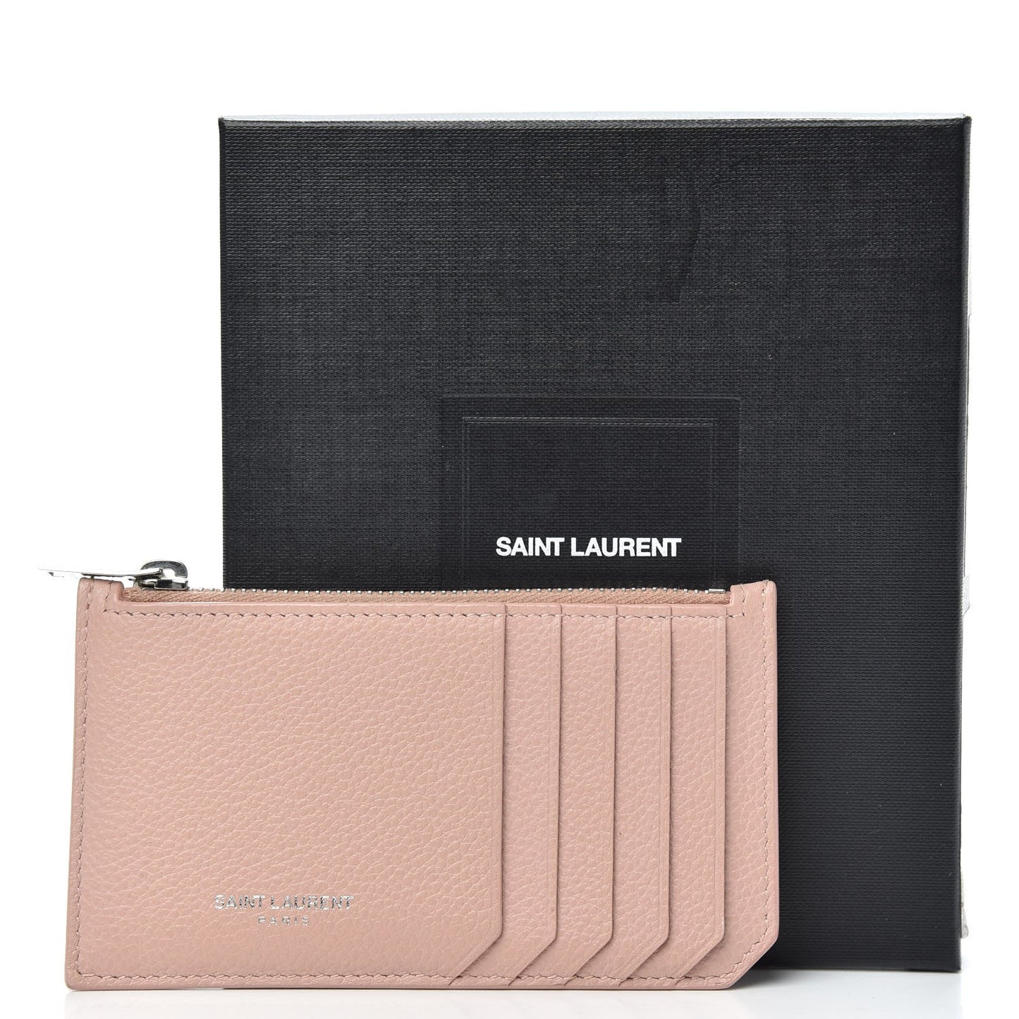YSL GRAINED CALFSKIN ZIP POUCH CARD HOLDER