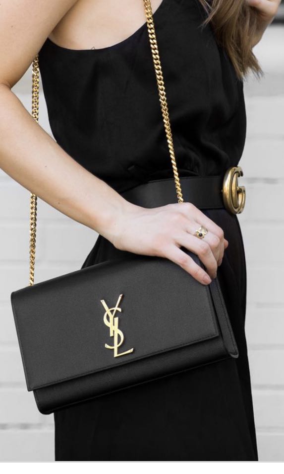 YSL Small Chain Bag in Grain De Poudre Embossed Leather