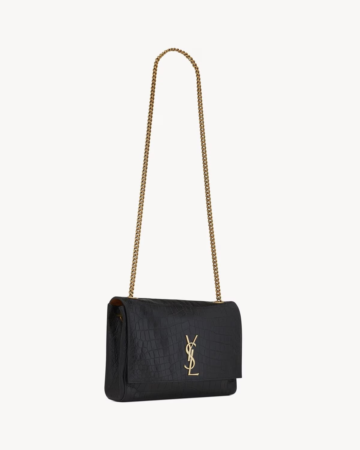 YSL KATE REVERSIBLE CROC EMBOSSED LEATHER & SUEDE MEDIUM SHOULDER BAG