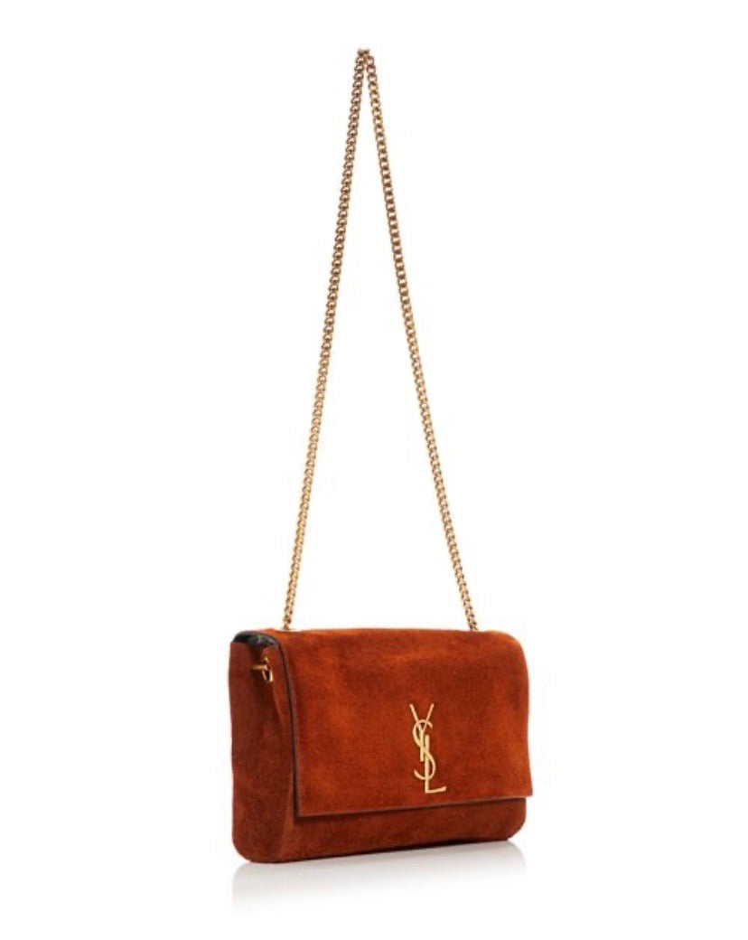 YSL KATE REVERSIBLE CROC EMBOSSED LEATHER & SUEDE MEDIUM SHOULDER BAG