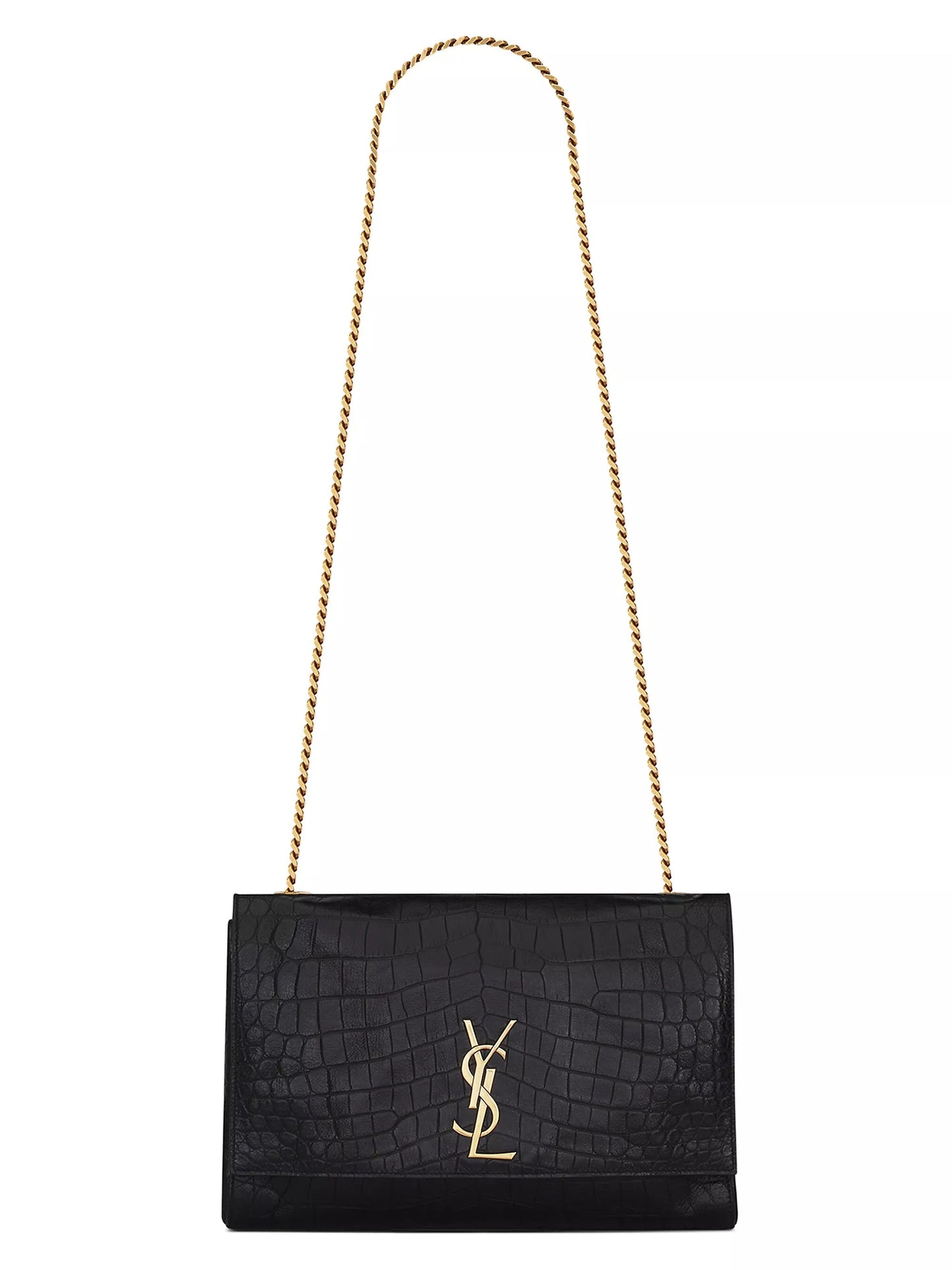 YSL KATE REVERSIBLE CROC EMBOSSED LEATHER & SUEDE MEDIUM SHOULDER BAG